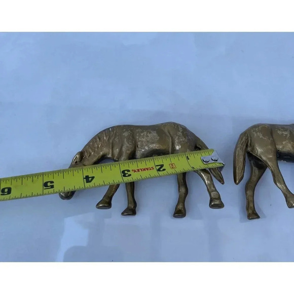 Vintage 2 Solid Brass Equestrian Horse Pair Grazing Figurines Statue Home Decor - Picture 8 of 10
